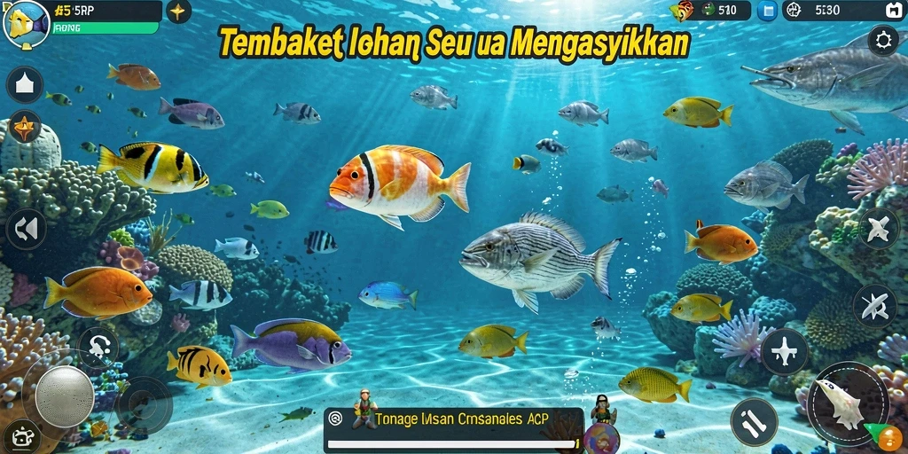 Screenshot gameplay 55RP menampilkan momen seru menangkap ikan.