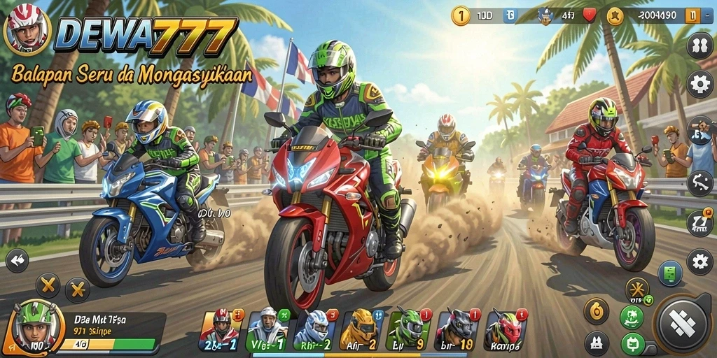 Tampilan gameplay balapan motor yang mendebarkan di DEWA777.