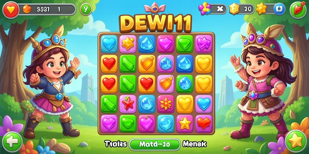 Gambar tampilan gameplay DEWI11 dengan tantangan seru Match-3.
