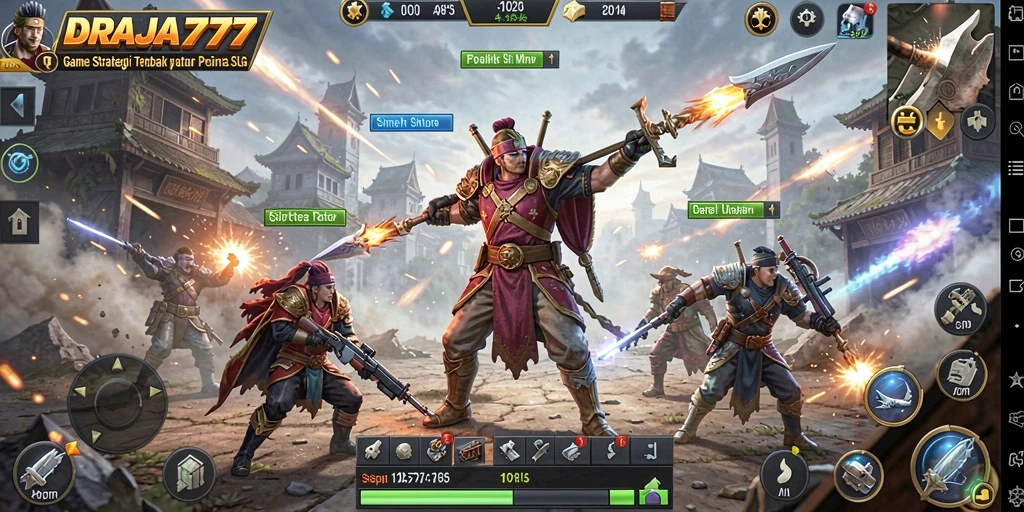 Screenshot DRAJA777 menampilkan aksi pertempuran seru dalam permainan SLG.