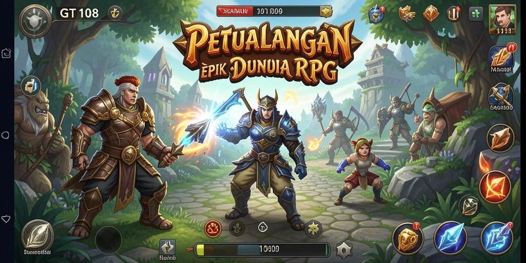 Screenshot gameplay GT108 yang menampilkan aksi pertarungan RPG yang seru.