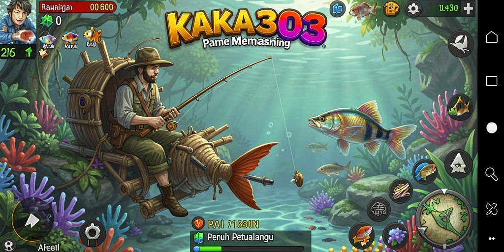 Screenshot KAKA303 menampilkan aksi seru memancing di lokasi yang indah.