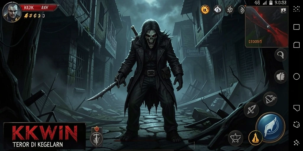Tampilan gameplay KKWIN yang mencekam di dunia kegelapan.
