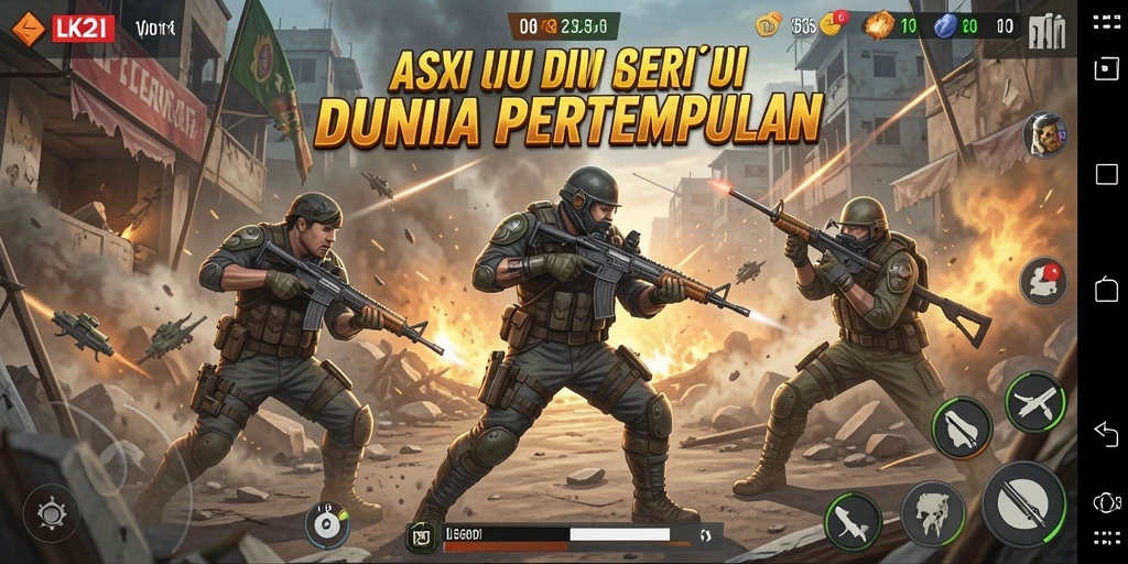 Tampilan gameplay LK21 dengan aksi tembak-menembak yang intens.