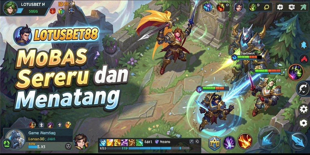 Tampilan gameplay MOBA yang menarik dan penuh aksi di LOTUSBET88.