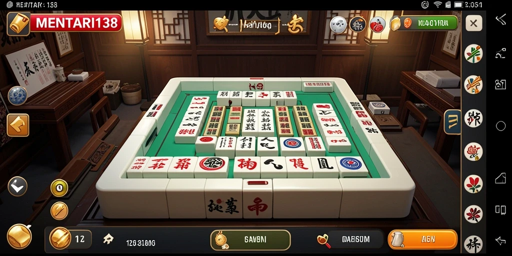 Tampilan gameplay MENTARI138 yang menarik dengan ubin Mahjong berwarna-warni.
