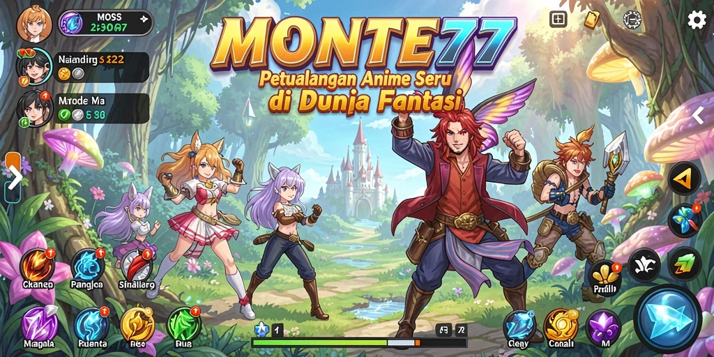 Tampilan gameplay <strong>MONTE77</strong> yang menakjubkan dengan karakter Anime.