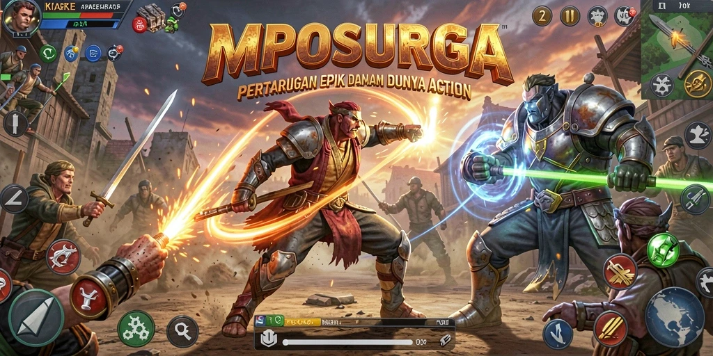Gameplay seru MPOSURGA dalam aksi pertarungan epik.