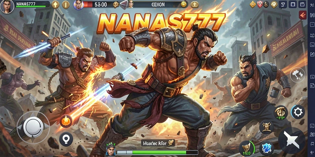Tampilan gameplay seru di NANAS777 dengan karakter bertarung.