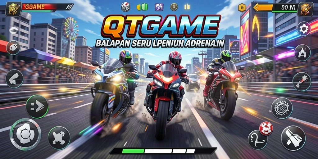 Tampilan gameplay QTGAME yang penuh aksi balapan seru.