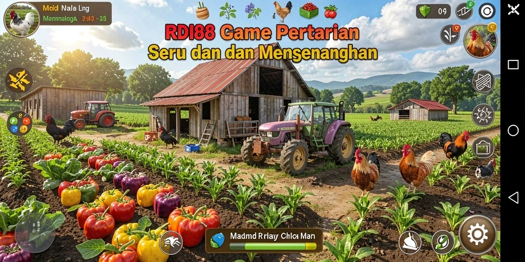 Tangkapan layar gameplay dengan suasana pertanian yang menawan.
