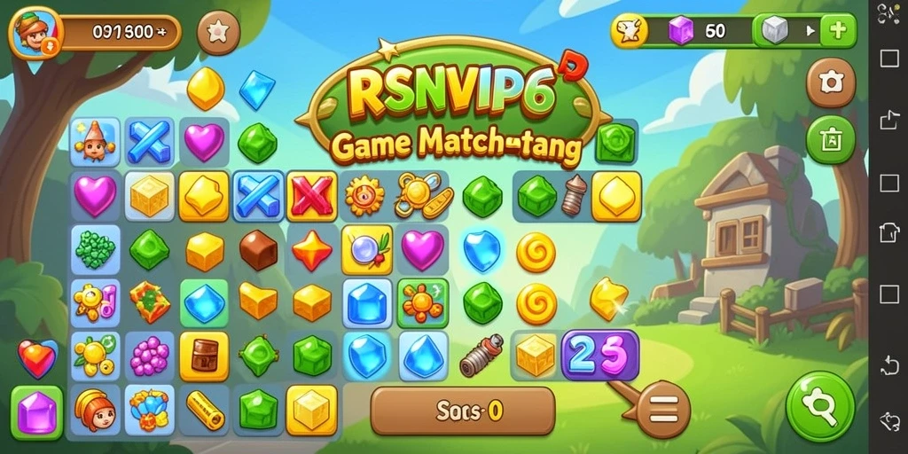Screenshot RSNVIP6 menampilkan gameplay Match-3 yang dinamis.