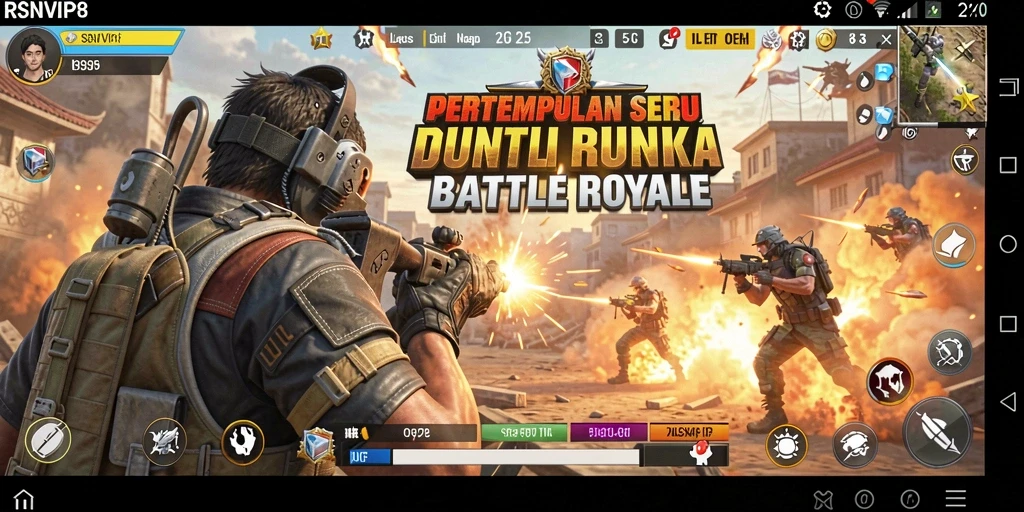 Tampilan gameplay mendebarkan dari RSNVIP8 dalam pertempuran Battle Royale.