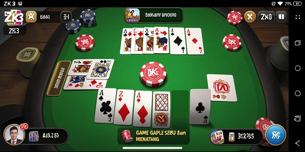 Screenshot gameplay ZK3 yang menampilkan serunya bermain Gaple.